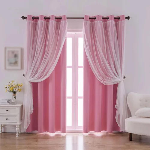 Miniatura 8 de indistar Cortinas Oscuras para el Hogar de Doble Capa con Capa Sólida y Transparente, Par de Paneles de Cortina con Ojales en la Parte Superior, 52