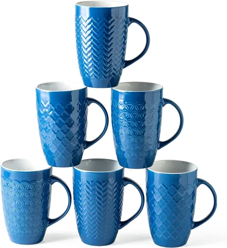 Miniatura 13 de AmorArc Juego de 6 tazas de café grandes de cerámica de 20 onzas con patrones geométricos texturizados para café, té, cerveza, cacao caliente, aptas
