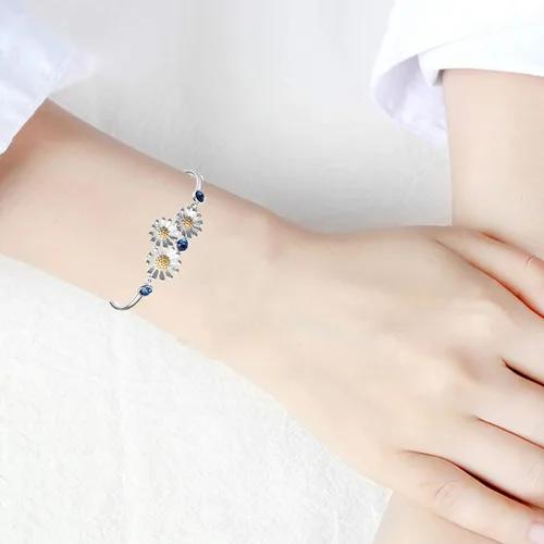 Miniatura 6 de YAFEINI Pulsera de plata de ley 925 con margaritas y flores para mujer, regalos de joyería, Plata Esterlina