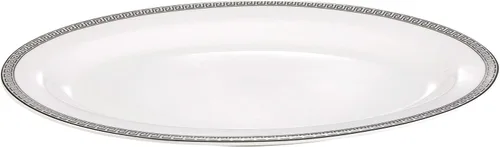 Miniatura 3 de Juego de vajilla de 57 piezas en porcelana de hueso (Servicio para 8) con bandas plateadas, formal, moderno, contemporáneo, redondo, 50 piezas, apto