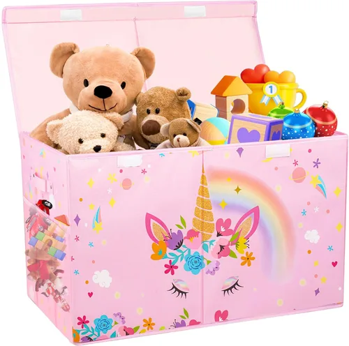 Mabahoo Caja de juguetes grande, organizador de almacenamiento plegable y resistente para niños y niñas, caja de almacenamiento de 25 x 13 x 16