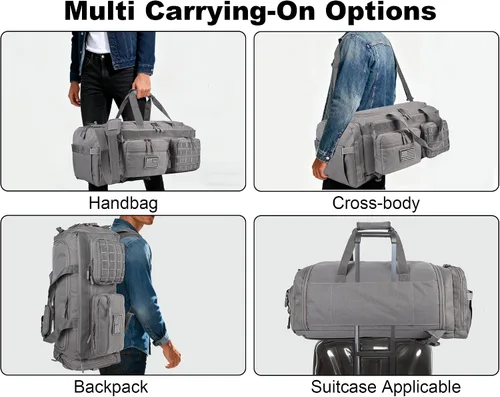 Miniatura 3 de LHI Bolsa de lona táctica de 50 L para hombres, bolsa de lona y mochila 3 en 1, compartimento para zapatos, funda para laptop y MOLLE, bolsa
