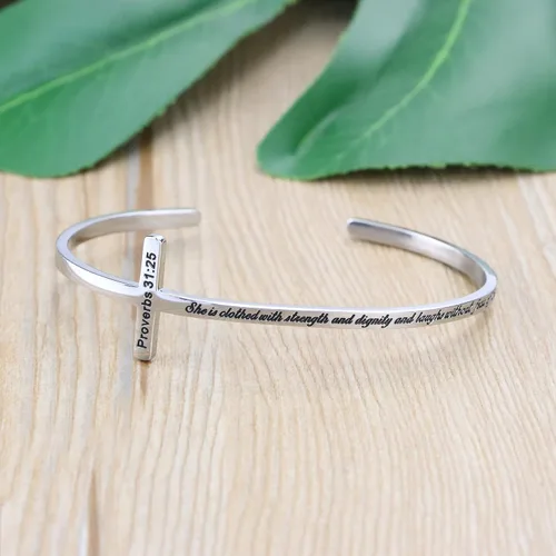 Miniatura 4 de Brazalete religioso en cruz para regalar a mujeres cristianas, con versículos de la Biblia, joyas para regalar