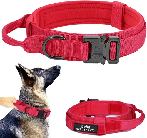 Miniatura 11 de Collar táctico militar personalizado para perro con asa, etiquetas de nombre de mascotas personalizadas para perros medianos y grandes para Negro