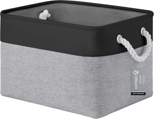 Miniatura 21 de Cestas de almacenamiento para estantes de 11.8 x 7.9 x 5.2 pulgadas, contenedores de almacenamiento plegables de tela con asas, organizador