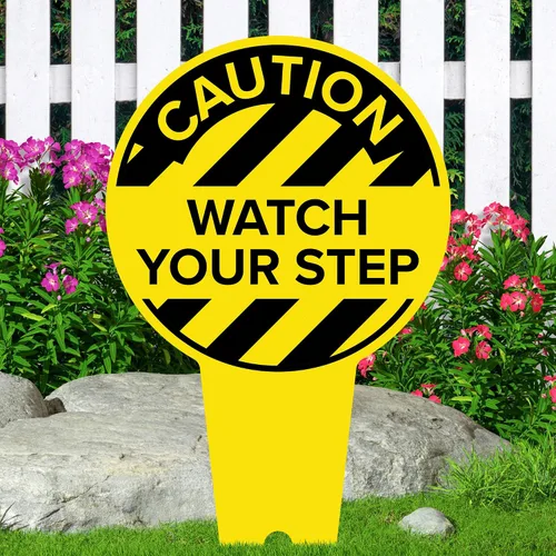 Miniatura 2 de Caution Watch Your Step Letrero de 11 x 21 pulgadas, estacas integradas de alta resistencia, uso en interiores y exteriores, compuesto de aluminio