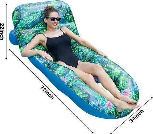 Miniatura 2 de FindUWill Sillas flotantes de piscina para adultos, paquete de 2 sillas flotantes grandes de 65 x 42 pulgadas, tumbona inflable para piscina