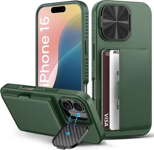 Miniatura 49 de BXYJY Funda tipo cartera para iPhone 15 Pro con tarjetero (4-5 tarjetas) y cubierta deslizante para cámara y soporte, protección contra caídas
