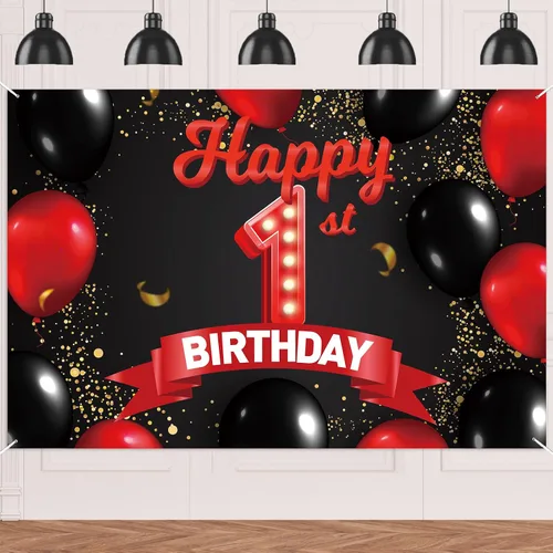 Miniatura 24 de Cartel de feliz cumpleaños 15 color rojo y negro, decoración temática de globos para niñas y mujeres, princesas de 15 años, fiesta de cumpleaños