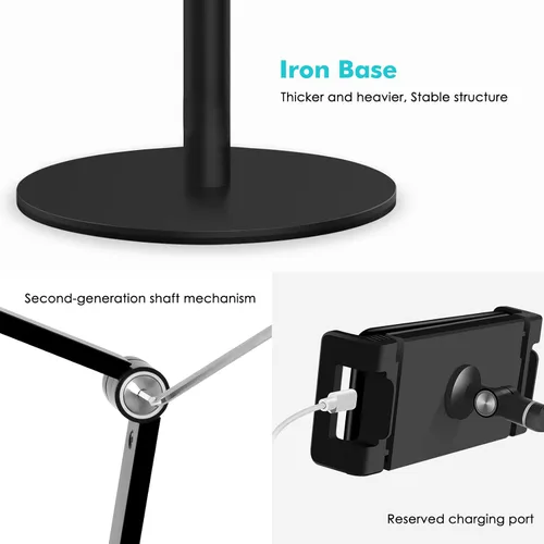 Miniatura 5 de Viozon Soporte superior para teléfono tableta, altura y ángulo de 360 grados ajustable, soporte de escritorio de aluminio, compatible con teléfono
