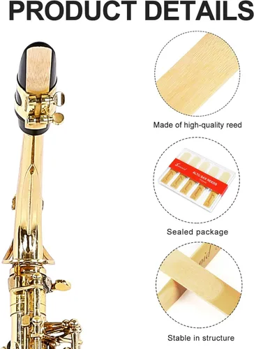 Miniatura 5 de Paquete de 10 cañas profesionales para saxofón alto con caja de plástico, varillas de saxo alto de fuerza de 2.5, marcado grabado con láser y punta