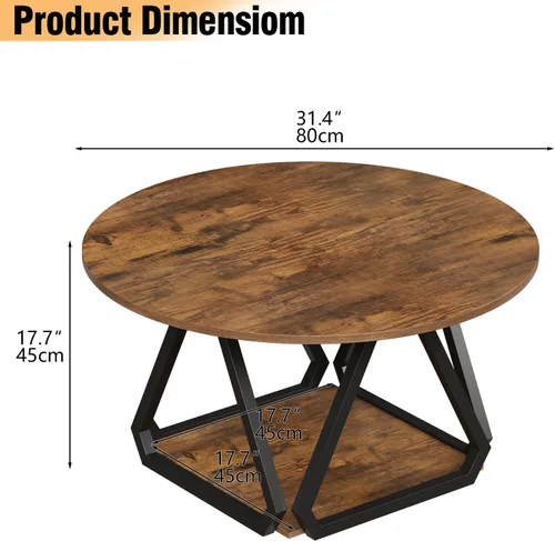 Miniatura 2 de Mesa auxiliar redonda, mesa central de 2 niveles de 31.5 pulgadas con estante de almacenamiento, mesa de centro de madera redonda rústica moderna