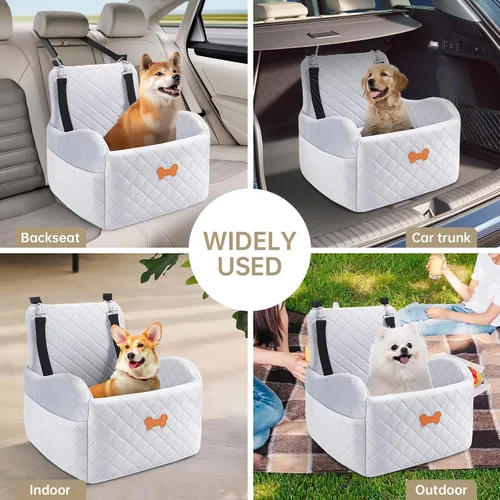 Miniatura 6 de Asiento de automóvil para perros pequeños, asiento elevador para perros con relleno de espuma viscoelástica gruesa con 2 correas de seguridad y Gris