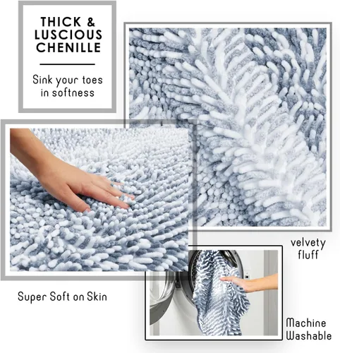 Miniatura 4 de Hearth & Harbor Alfombras de baño, tapete de baño de chenilla - Alfombras de baño lavables a máquina para baño con respaldo antideslizante de goma
