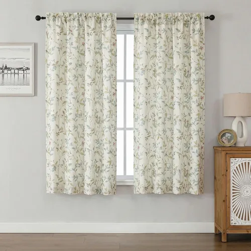 Miniatura 37 de Chyhomenyc Cortinas de mezcla de lino de 63 pulgadas de largo, 2 paneles de cortina con estampado floral filtrante de luz para sala de estar