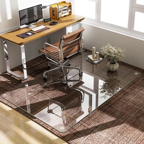 Miniatura 9 de GLSLAND Tapete para silla de vidrio templado, 54 x 32 pulgadas, protector de suelo de oficina resistente para suelos de madera dura y alfombras