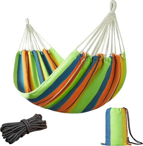 Miniatura 12 de JoyView Hamaca individual de macramé bohemia con cuerdas para colgar y elegantes borlas, hamaca portátil de algodón de 78.8 x 39.4 pulgadas