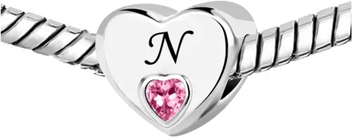 Miniatura 3 de KunBead Dijes de cuentas con letras iniciales de la A a la Z con forma de corazón rosa, compatibles con pulseras Pandora para mujer