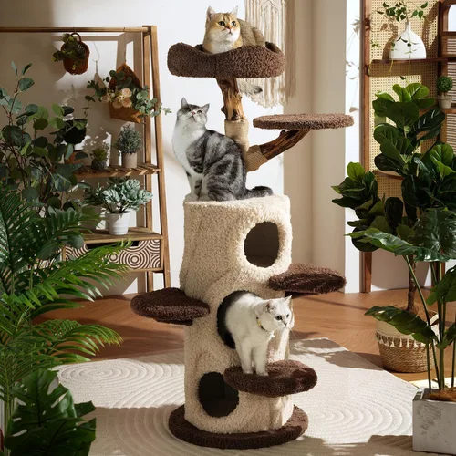 Miniatura 9 de Árbol de ratán para gatos, tejido a mano, moderno, ecológico, con poste rascador para interiores, grande, 60.2 pulgadas de alto, condominio de lujo