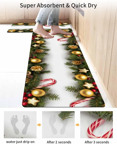 Miniatura 4 de Tapete de baño de Navidad para bañera, antideslizante, de secado rápido y absorbente, tierra de diatomeas, fregadero, dormitorio, cocina, lavable