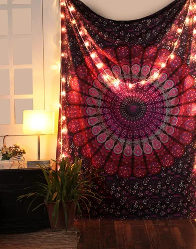 Miniatura 17 de RAJRANG Tapiz de Mandala de Pavo Real Hippie para Colgar en la Pared 90 x 84 pulgadas Tapices Decorativos Trippy Bohemios Indios Hechos a Mano