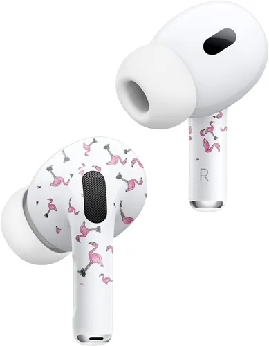 Miniatura 2 de MightySkins - Fundas con purpurina brillante (paquete de 2) compatibles con Apple AirPods Pro 2 - Cool Flamingo Acabado con purpurina protectora