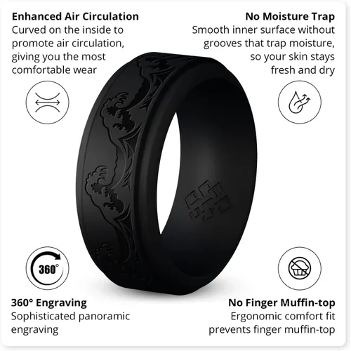Miniatura 31 de Knot Theory Anillo de silicona para hombre, grabado de montaña, ondas, bosque, ancho de banda de 0.315 pulgadas, transpirable, ajuste cómodo