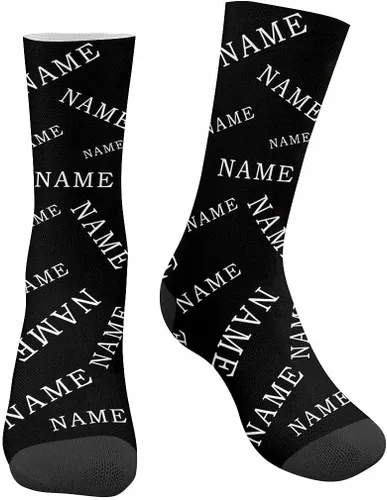 Artsadd Calcetines personalizados con texto y foto de nombre Tu texto en color sólido Negro Personalizado Divertido Crew Sock Regalos