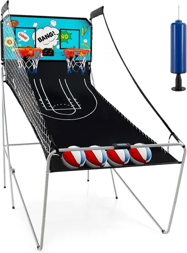 Miniatura 14 de Giantex Juego de arcade de baloncesto plegable, juego de arcade de baloncesto electrónico de doble disparo con 8 modos de juego, 4 bolas, 2 aros