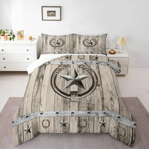 Miniatura 19 de Juego de edredón de vaquero, tamaño King, juego de ropa de cama de herradura con estrellas del oeste de Texas para adultos, hombres y niños, ropa