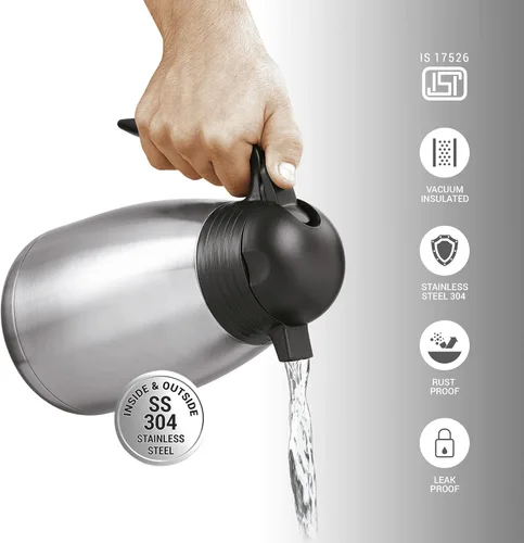 Miniatura 3 de Milton Thermosteel Jarra térmica de doble pared aislada al vacío, 50.7 fl oz, 50 onzas, tapa para prensar y verter, 24 horas de calor y frío, acero