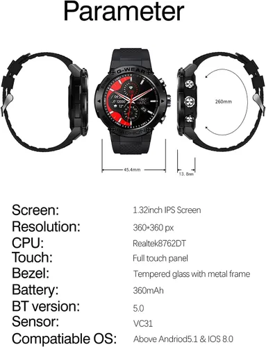 Miniatura 8 de Reloj inteligente militar para hombre (respuesta/llamadas de marcación), más de 100 modos deportivos, reloj de fitness impermeable 5ATM