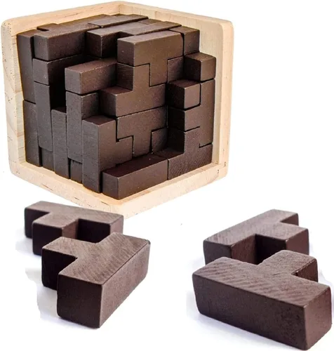 Miniatura 8 de Rompecabezas de madera para el cerebro de madera, rompecabezas de madera en forma de T, geométrico, intelectual, rompecabezas de cubo de lógica