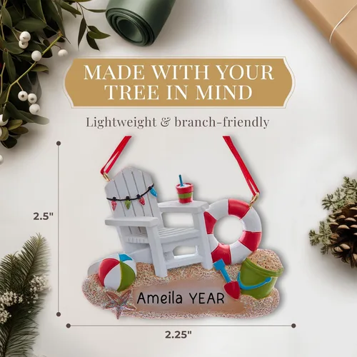 Miniatura 4 de Adorno personalizado para silla de playa 2025 Personalización gratuita las 24 horas Adornos de Navidad de viaje grabados con láser para árbol