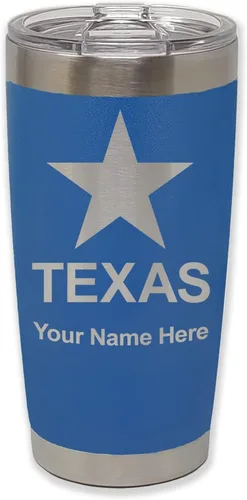Miniatura 26 de LaserGram Vaso aislado al vacío de 20 onzas, bandera de Texas, grabado personalizado incluido (negro)