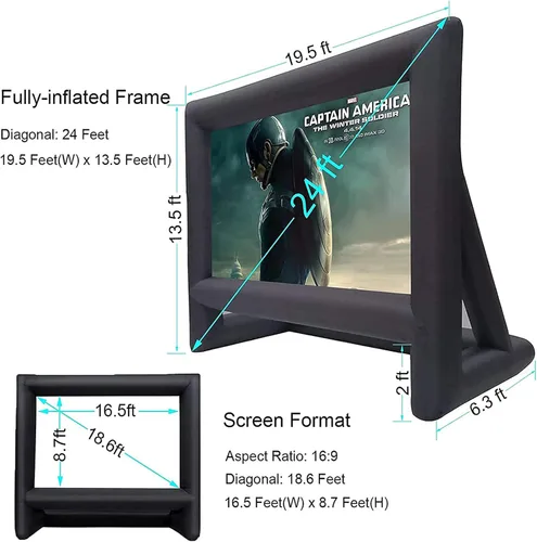 Miniatura 4 de Proyector inflable de 24 pies, pantalla de película para exteriores e interiores, pantalla de proyección de cine portátil, con soplador de aire
