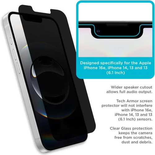 Miniatura 4 de Tech Armor 1 paquete de protector de pantalla de vidrio balístico de privacidad compatible con Apple iPhone 14 (2022), iPhone 13 y iPhone 13 Pro