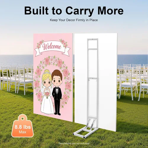 Miniatura 4 de DYNAMI Soporte de telón de fondo cuadrado blanco para bodas, soporte de arco de metal con base plegable, altura ajustable (1-2m) Soporte rectangular