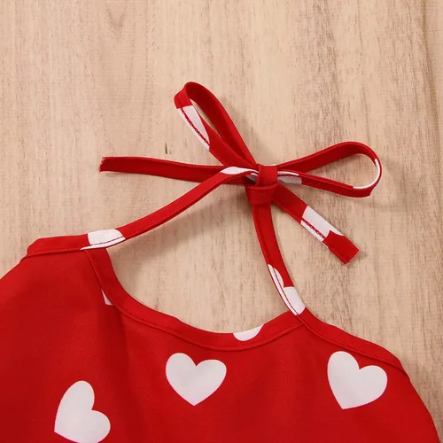 Miniatura 4 de TBUIALL Toddler Girls Valentine's Day Sleeveless Vest Tops Hearts Printed Bell Bottoms Pants Kids Outfits Swaddling Set