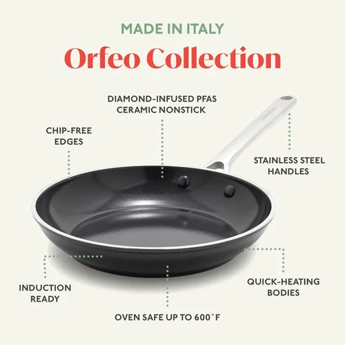 Miniatura 4 de Orfeo - Sartén antiadherente de 8 pulgadas, fabricada en Italia, utensilio de cocina de cerámica con infusión de diamante sin PFAS, lista