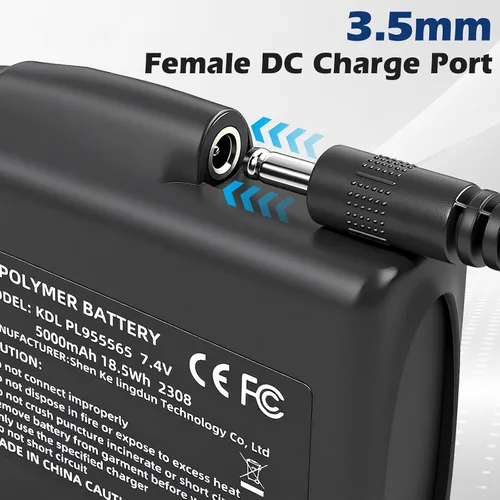 Miniatura 2 de 7.4V Baterías de polímero de litio de 5000mAh - 2 piezas de baterías recargables de Li-Polímero para guantes, calcetines y sombreros calefactables.