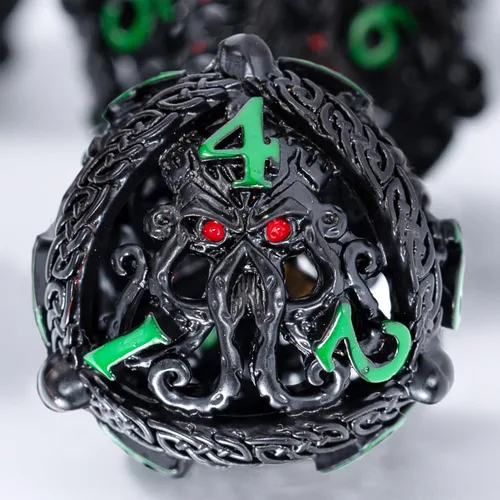Miniatura 20 de Juego de dados de metal para DND – Diseño único de orbe hueco redondo para un mejor rodamiento – Hermoso juego de nudos celtas para juegos de rol