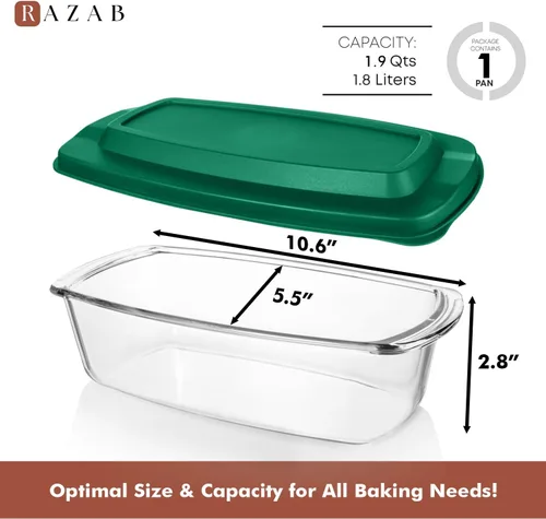 Miniatura 3 de Razab LARGE 7.6 Cups/1800 ML/1.9 Qt Glass Loaf Pan with Lids - Meatloaf Pan BPA free Airtight Lids Grip Handle Easy Carry, Microwave and Oven Safe