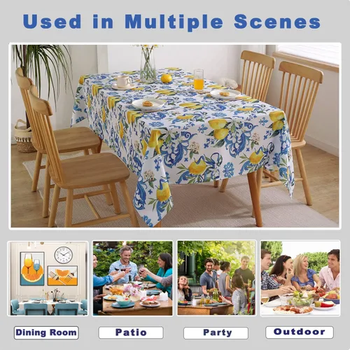 Miniatura 7 de SASTYBALE Mantel de limón lavable de verano impreso con flores de limones, impermeable, a prueba de derrames, de poliéster, para mesa de comedor