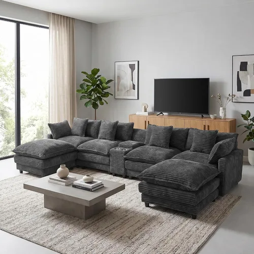 Miniatura 23 de Sofá modular de gran tamaño de 145 pulgadas, sofá de nube en forma de U, moderno juego de sofá de 6 asientos para sala de estar, cómodo asiento Gris