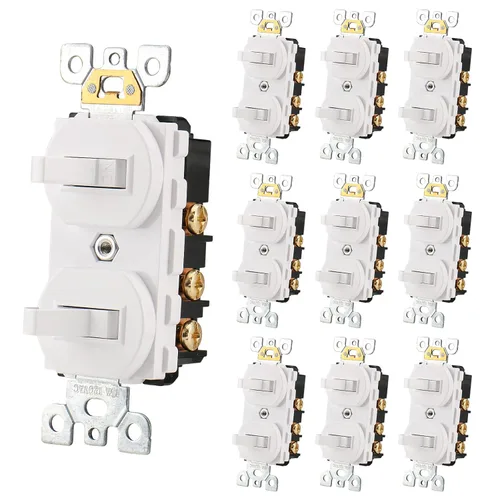 Miniatura 8 de Wengart Paquete de 2 interruptores de palanca doble, 15 amperios 120 V, interruptor de luz combinado 2 en 1, diseño que ahorra espacio para baño
