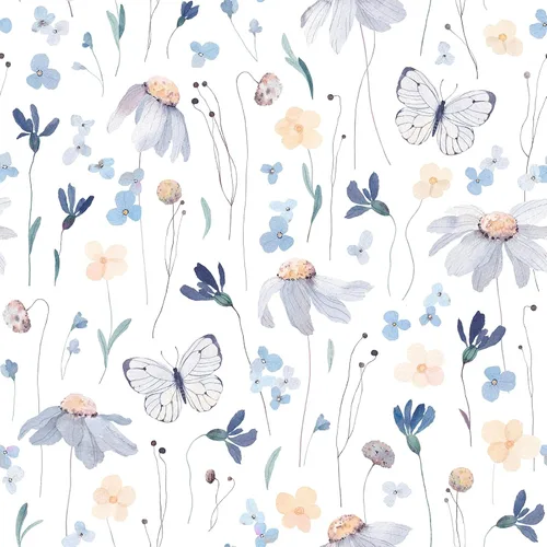 CRE8TIVE Papel tapiz floral de acuarela para despegar y pegar, 24 x 118 pulgadas, diseño de mariposas amarillas/azules, para dormitorio, mural de