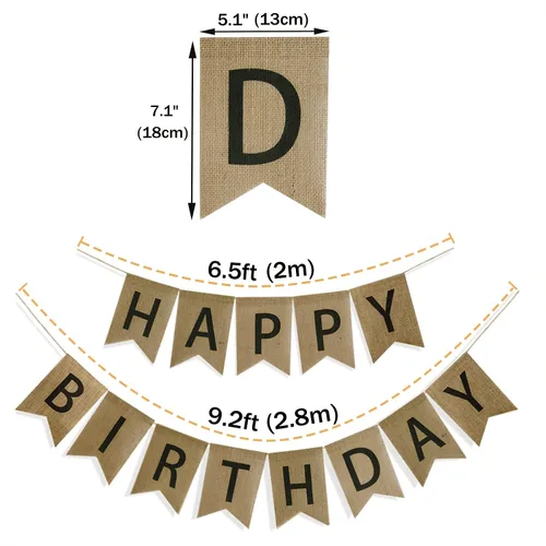 Miniatura 2 de Cartel de feliz cumpleaños de arpillera con letras negras rústicas banderines banderines de cumpleaños guirnalda banderas para decoraciones