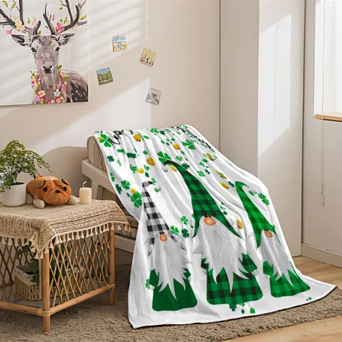 Miniatura 2 de MERCHR - Manta del Día de San Patricio con Enano, Hojas de Trébol Verde, Mantas y Sobres de Shamrock, Mantas de Franela Super Suave y Cálidas