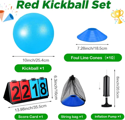 Miniatura 2 de Jenaai Juego de Kickball Deportivo de 18 Piezas Incluye Pelota de Patio de Juegos 5 Bases de Goma Plegables Bomba de Pelota Marcador Bolsa de Red 10